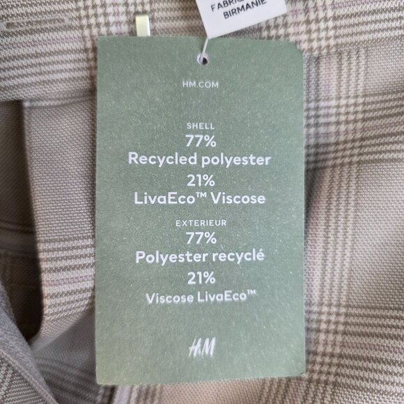 H&M Ankle-Length Plaid Slacks Size 14 Beige Checkered Preppy Academia New - Picture 7 of 10